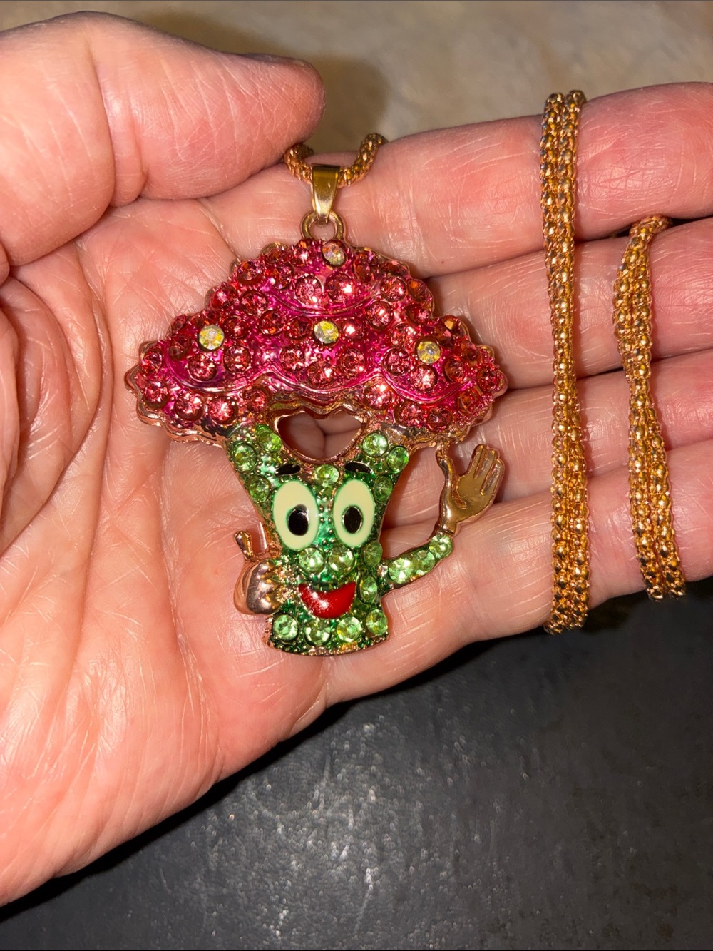 Pink & Green Crystal Broccoli Pendant Necklace